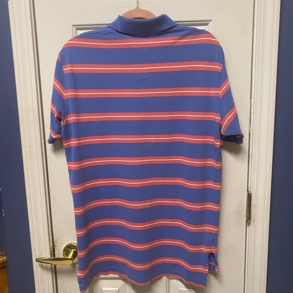 Polo Ralph Lauren Shirt Men's Large Short Sleeve Striped Logo Blue